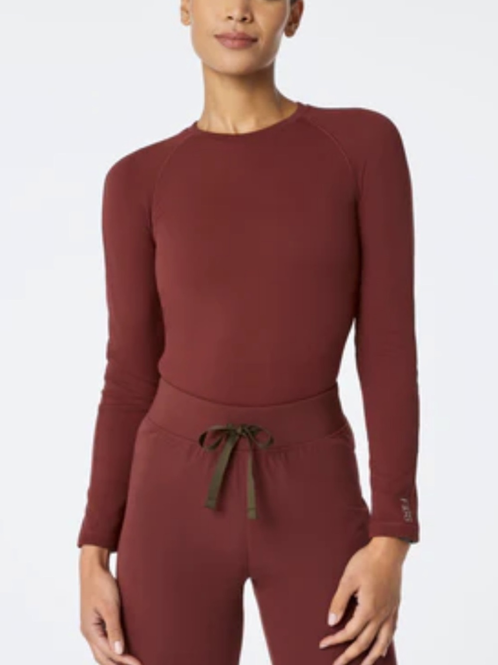 Figs waffle knit Long-Sleeve Crew Top in walnut - NWT